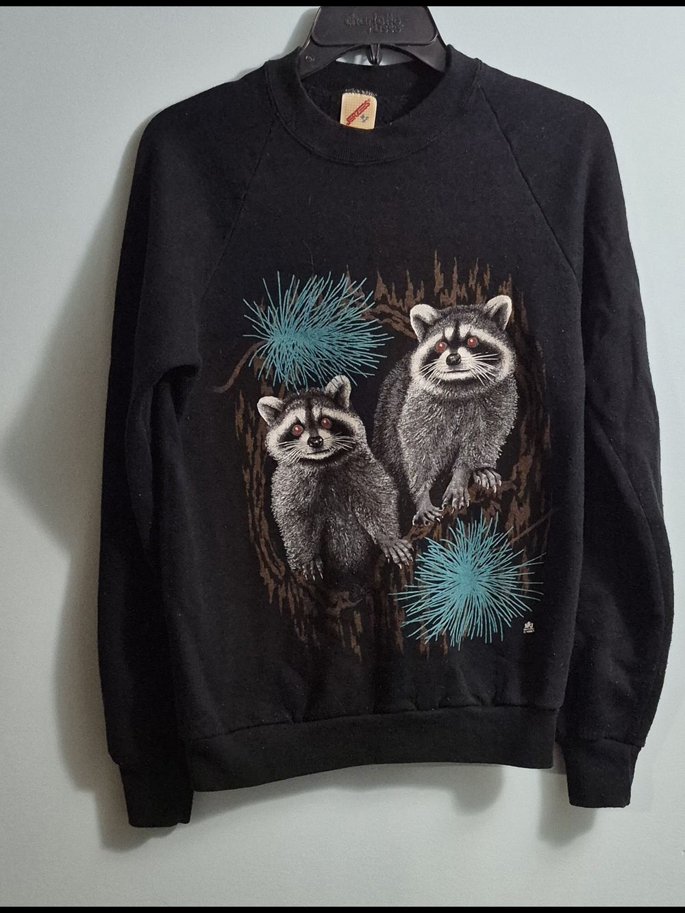 Jerzees Black Raccoon Graphic Crewneck Sweatshirt